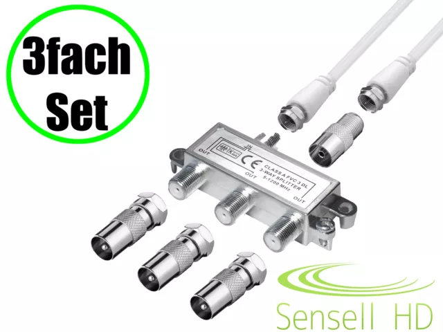 3-fach TV Verteiler Set Kabel Koax Adapter Splitter BK Kabel-TV DVB-C HD Digital