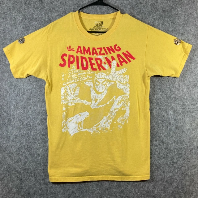 Marvel Spiderman Mens T Shirt Medium Yellow Short Sleeve The Amazing Spiderman