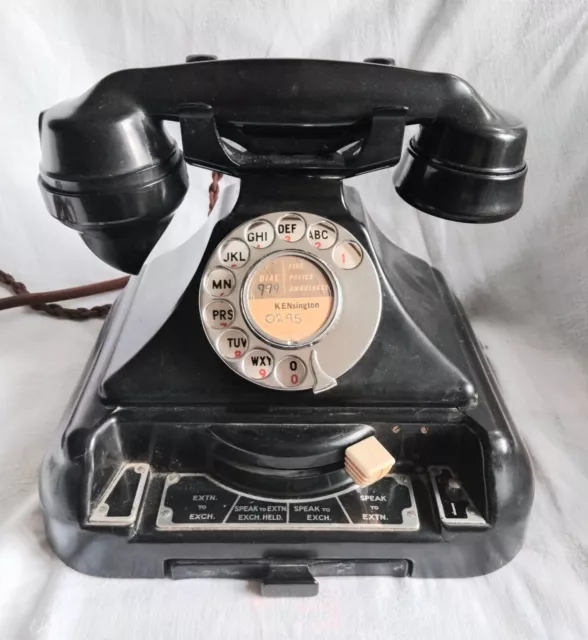 vintage old antique black bakelite pyramid telephone dial phone