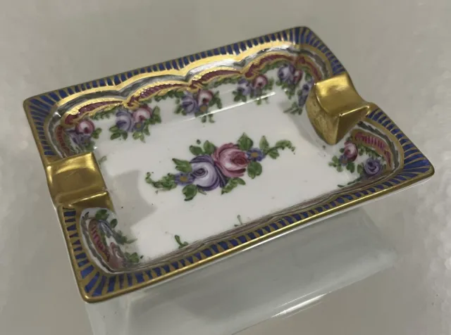 Vintage Limoges France  Ashtray Trinket Gold Gilt Porcelain Floral Hand Painted