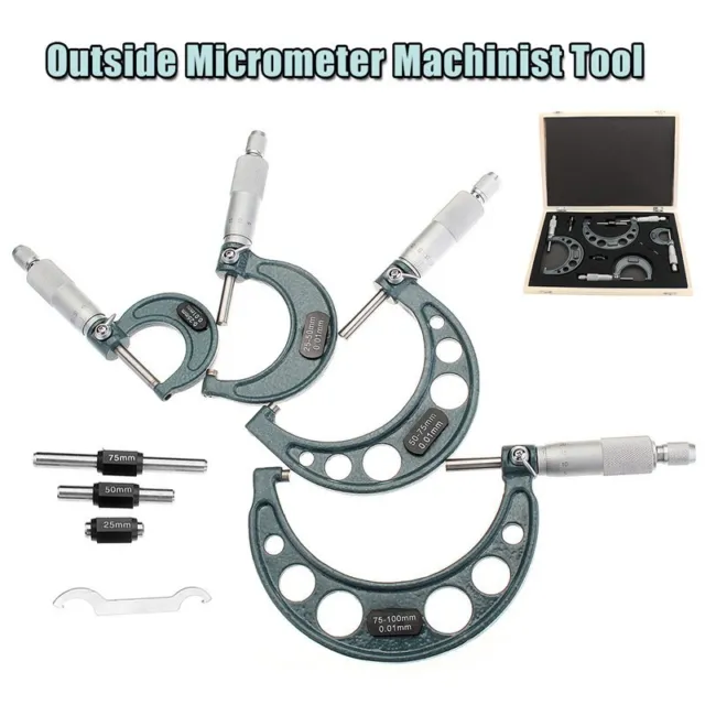 Mechanical micrometer set with 4 microns for precise measurements from 0 4
