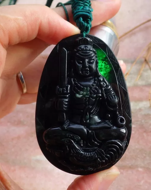 Certified Black Green Natural A Jade jadeite pendant Zhong Kui God 墨翠 钟馗 498884