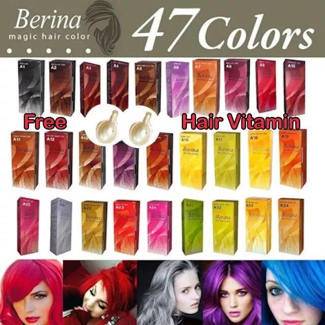 BERINA Hair Dye Color Cream Professional Permanent Dyeing Colour + Free Vitamin