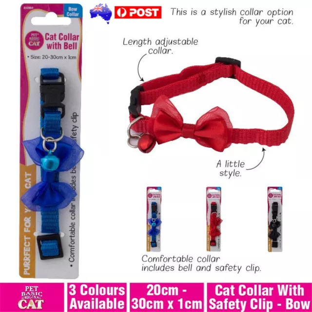 Adjustable Pet Collar Neck Strap Bow Dog Puppy Cat Kitten Bell Safety Release AU