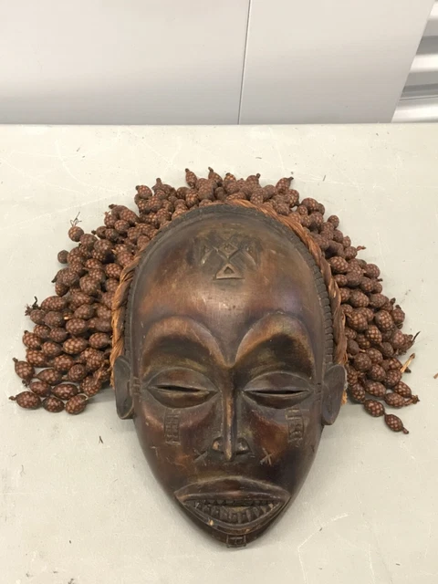 Vintage Chokwe Mwana Pwo Mask hand carved w/ hair