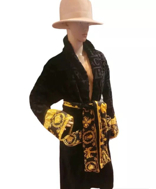 VERSACE I ♡ Baroque BathRobe Black Gold Medusa Logo Unisex 100% Cotton L $550