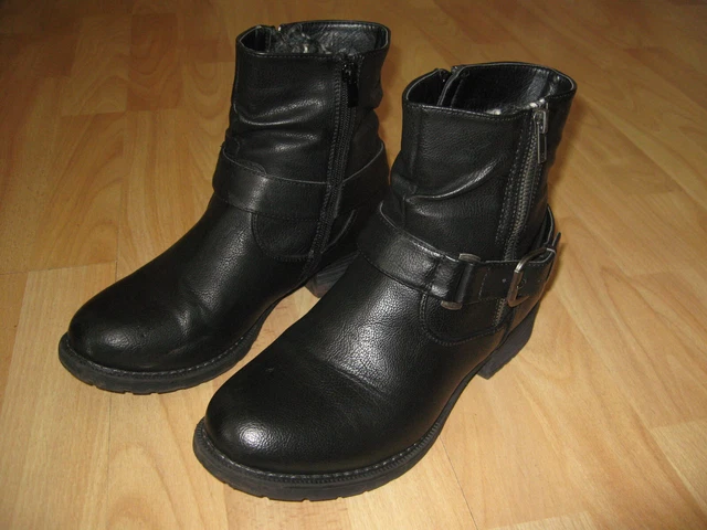 Ladies black leather ankle boots size 6 clearance