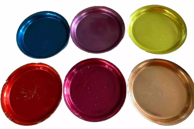 Vintage MCM Anodized Aluminum Coasters Set of 6 Vibrant Colors, Show Ware