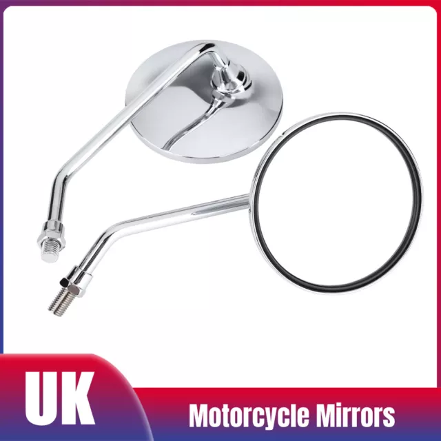 1 Pair Universal M10 Motorcycle Mirrors Rearview Real Glass 10mm Chrome Silver