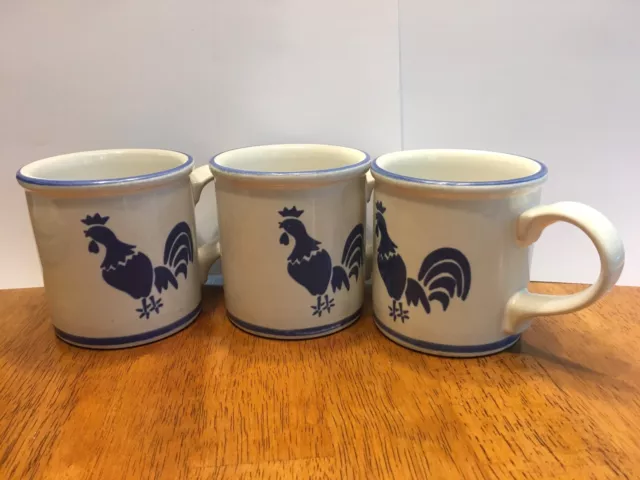 Lot de trois tasses à café bleu coq poulet poule poule bleu country 1982 vintage