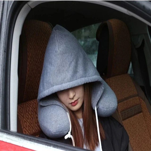 U-Shape Soft Comfortable Hooded Neck Travel Pillow Airplane Pillow with Hoodie 2