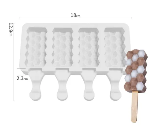 MOLDE DE PASTILLA (4 cavidades), molde de paletas de panal, molde de silicona para helados,