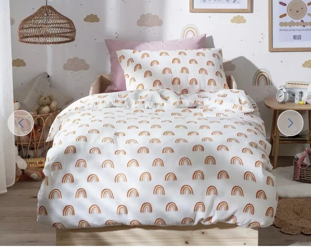 Habitat Kids Regenbogen 100 % Baumwolle Musselin Bettwäsche Set Kleinkind Bettdecke Kissen