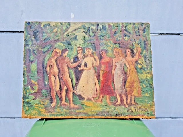 Tableau Ancien FEMME HOMME NU DANSE SIGNATURE A DEFINIR