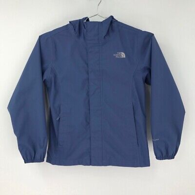 The North Face DryVent Rain Jacket Blue Zip Pockets Mesh Lined Hooded Youth 7-8
