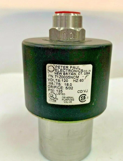 Peter Paul 71Z0035NCM 2-Way N.O. Solenoid Valve 120/60 AC 125 psi 5/32 orifice