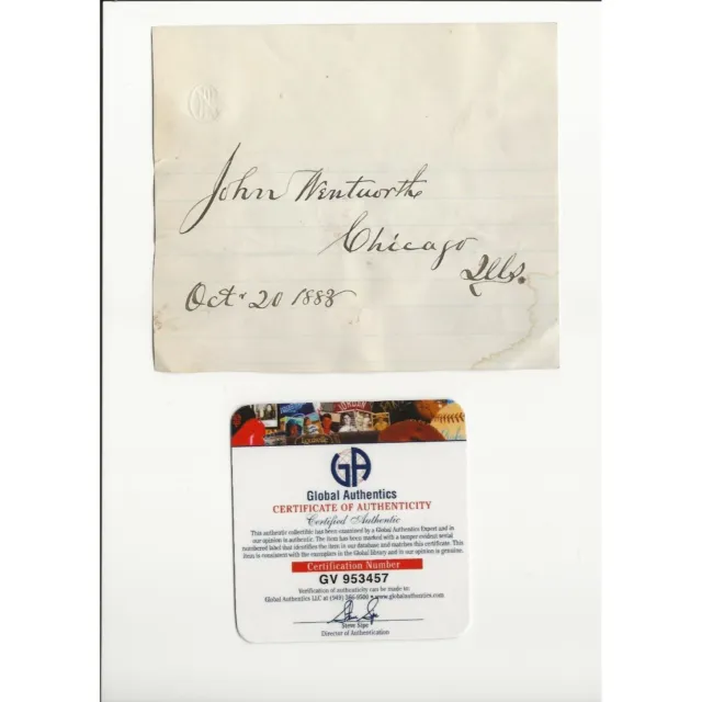 John Wentworth Chicago's 19th Mayor Autograph w/COA 1857-58 & 1860-61