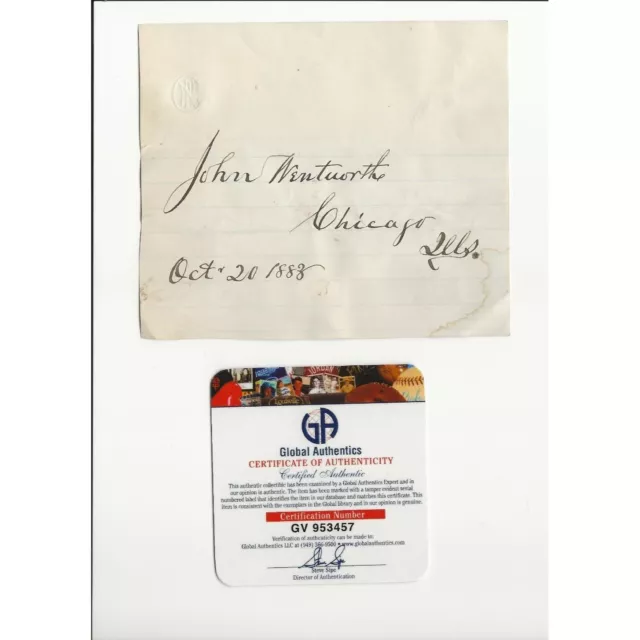 John Wentworth Chicago's 19th Mayor Autograph w/COA 1857-58 & 1860-61