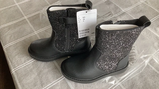 H M TODDLER GIRLS boots size 8.5 black sparkle zip New with tags