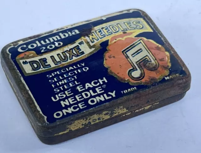 Vintage Columbia Deluxe Gramophone Needle tin with some contents 47 x 35mm