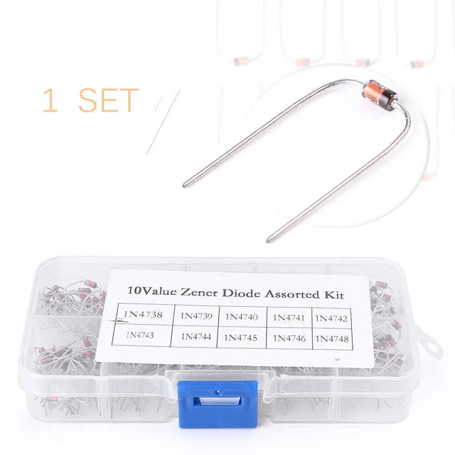 200pcs 10 Values Zener Diodes Assorted Kit 1W 8.2V-22V DO-41 DIP 1N4738-1N4748