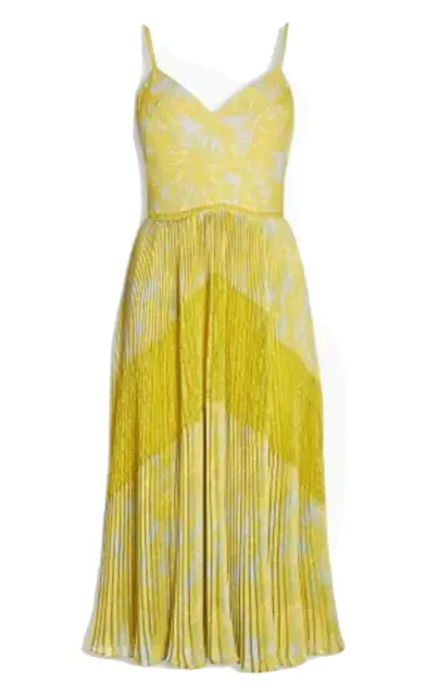 Whistles Iris Lace Insert Dress UK 12 Yellow Pleated Midi RRP 295 Strappy Event