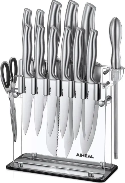 Aiheal K3-B8128-17 Silver Stainless Steel Kitchen Knife Set 17 Pieces With  Stand