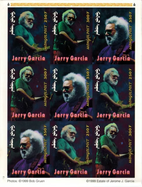 Mongolia - 1999 Jerry Garcia of the Grateful Dead - Sheet of 9 Stamps - IMP