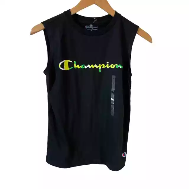 New Champion Womens Crew Neck Logo Tank Top Black Size Medium