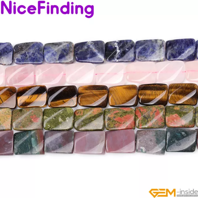 Natural Rectangle Twist Stone Assorted Colors Beads For Jewelry Making 15"