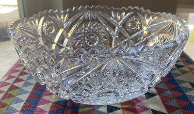 Antique American Brilliant Period ABP  Large Clear Cut Glass Bowl 10 in Across