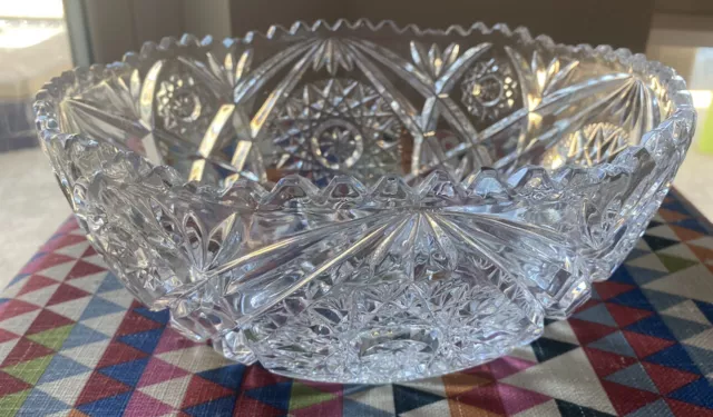 Antique American Brilliant Period ABP  Large Clear Cut Glass Bowl 10 in Across