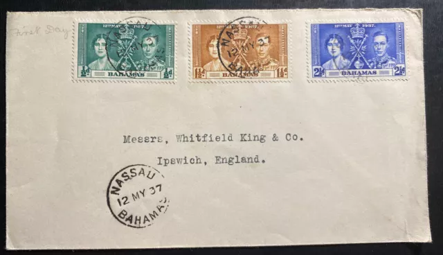 1937 Nassau Bahamas First Day Cover King George VI Coronation KGVI To England