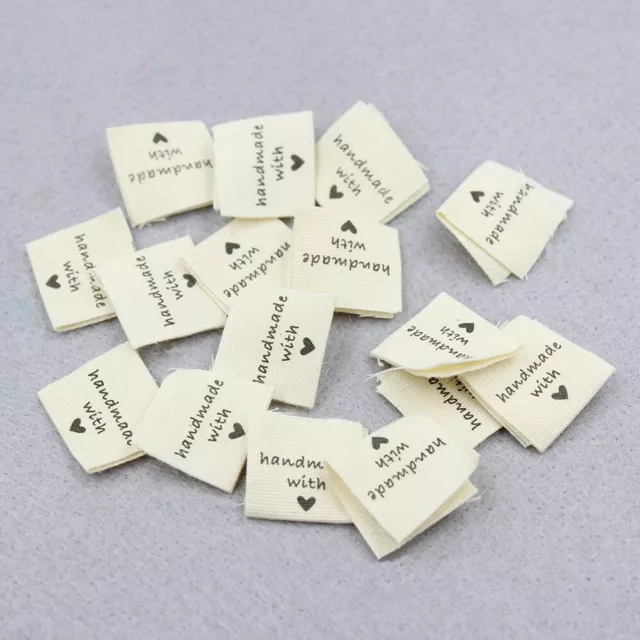 50PCS Handmade With Love Cloth Labels Clothing Bag Folding Tags DIY Sewing Craft