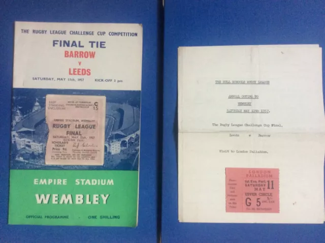 RARE Hull Schools Outing To Rugby League Cup Final 1957 Inc Programme & Ticket