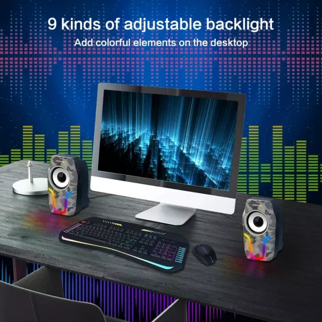 Wired RGB Computer Speakers,2.0 Stereo Volume Control Surround Sound with 3.5mm 2