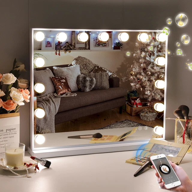 FENCHILIN Hollywood 15 LED miroir de maquillage lumineux-3 types de lumière réglable - charge FENCHILIN Hollywood 15 LED miroir de maquillage lumineux-3 types de lumière réglable - charge