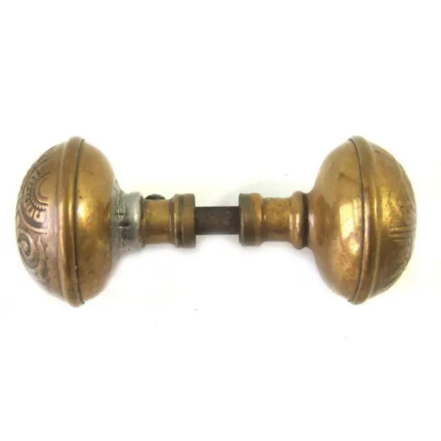 Antique Victorian Eastlake Ornate Brass Door Knobs Set of 2 With Spindle