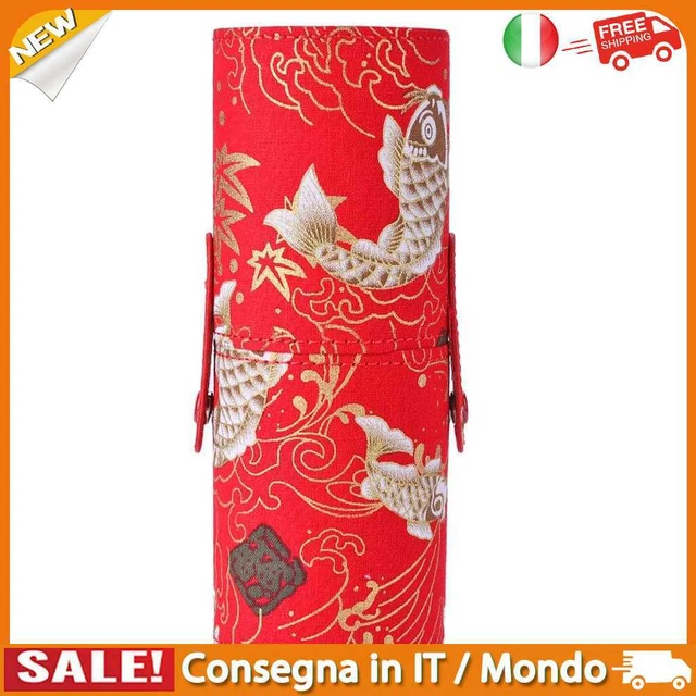 IT Retro Print Cloth Makeup Brush Holder Cosmetic Pens Storage Cup (Red L)