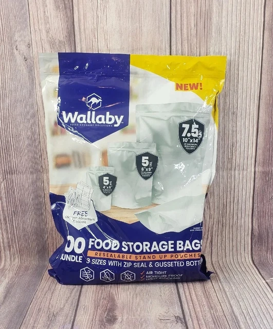 Wallaby 100 Count Mylar Bag Bundle - 3 Size Resealable Stand Up Zip Seal Pouches