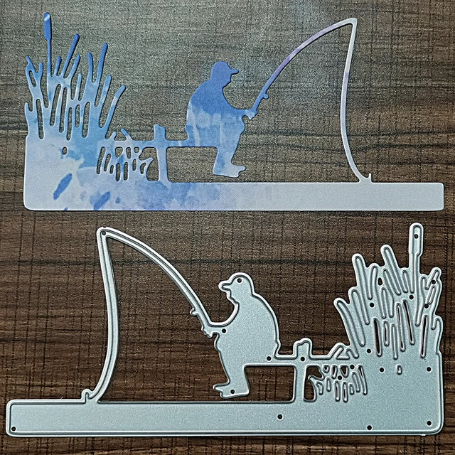 Men fishing Metal Cutting Die Stencils Scrapbooking Album Embossing Paper Craft 3