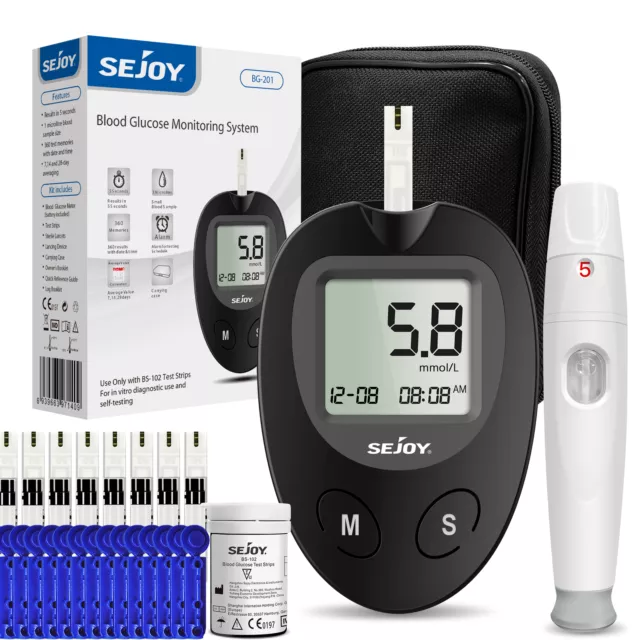 SEJOY Lecteur de glycémie Mètre Glucomètre Kit 50Bandelettes de test 50 Lancette