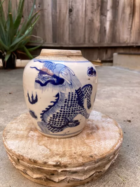 Chinese Blue and White Porcelain Jar with Phoenix and Qilin and Double Ring Mark
