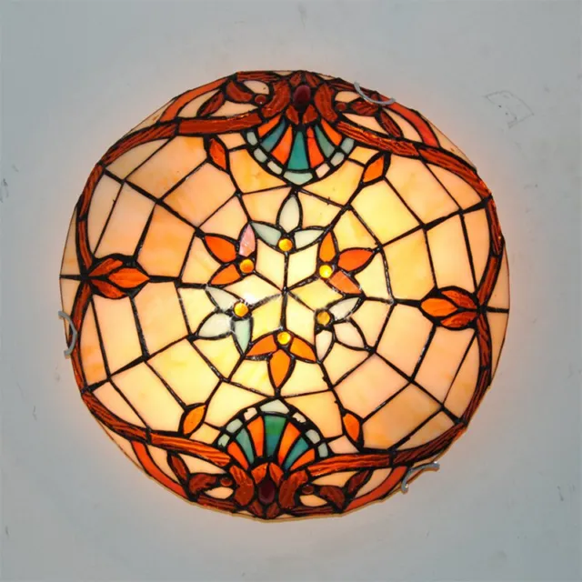 Baroque Vintage Flush Mount Tiffany Ceiling Light Stained Glass Light Fixture