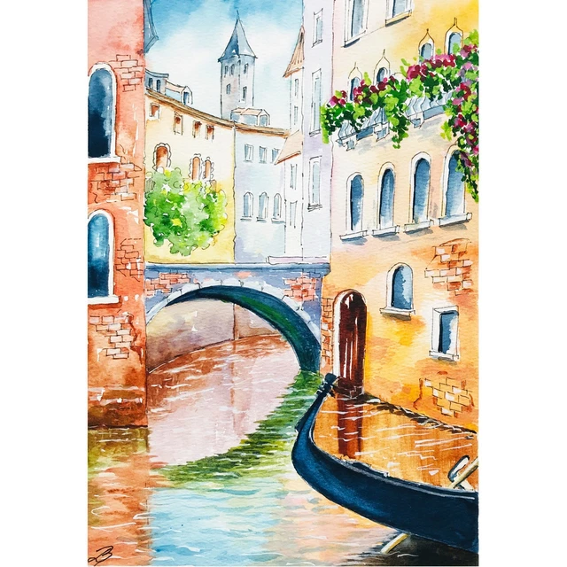 Aquarelle Originale John Marshall – Canal à Venise – 1937 – Non Encadrée