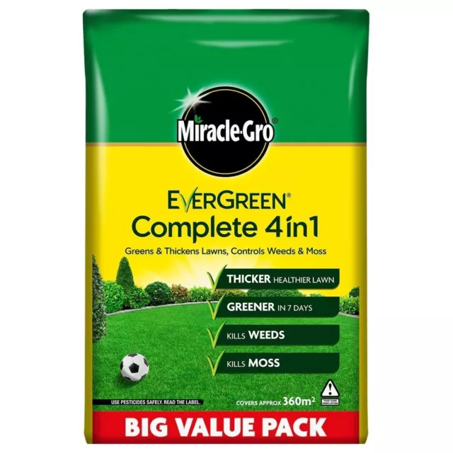 Miracle Gro Evergreen Complete 4 in 1, 360m2 12.6kg Lawn Feed Weed Moss Killer