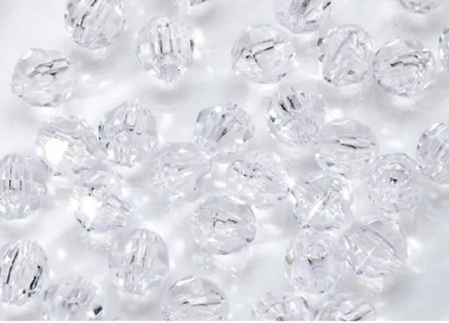 400 Beads Clear Acrylic FACETED ROUND Spacer Bead 8 mm