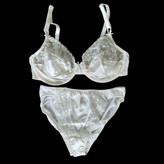 *Nuovo* Reggiseno Vintage St Michael Avorio Miscela Seta 36C & Pantaloni Set 14 - 16/b45