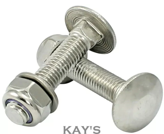 M6 Carriage Bolts Nyloc Nuts Washers Cup Square Coach Screws A2 Stainless Steel