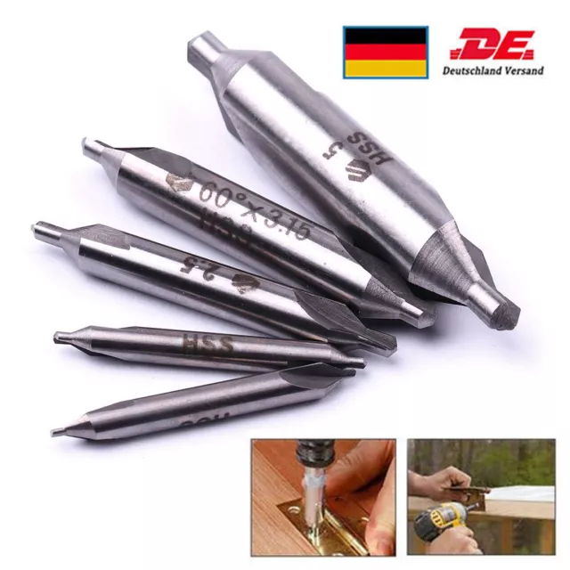 5 Stück Zentrierbohrer HSS Kombiniert Center Bohrer Senker Drill Bit Set 1-5mm